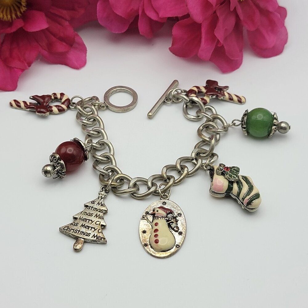 Vintage JUICY COUTURE Charm Bracelet 6.5" Inch Silver Tone Winter Christmas Y2K